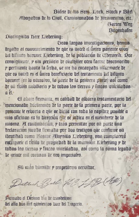 Carta del bufete Lock Stock y Barl